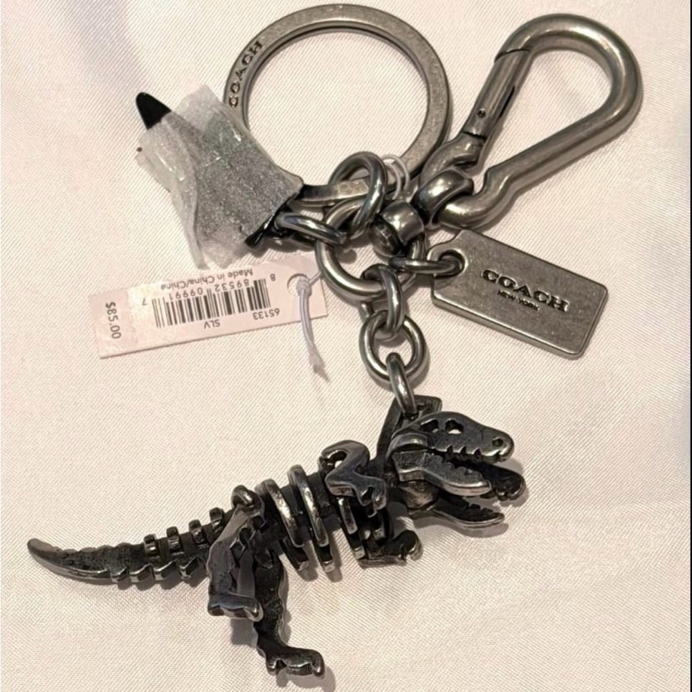 Coach Gunmetal Dinosaur Skeleton Keychain & Card Tag - Picture 1 of 1